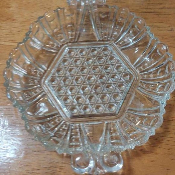 Vintage Clear Pressed Glass Cane Panels and Bubbles Relish Tray Candy Dish - Picture 2 of 5